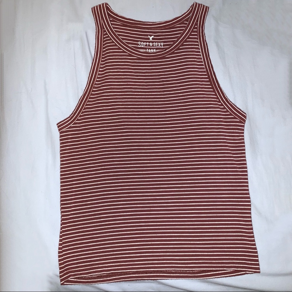 american eagle brown & white striped tank top